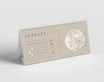 Calendario lunar 2025 de escritorio beige // Planificador de fases lunares, calendario astrológico, decoración bohemia, planificador anual