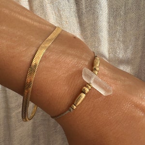 Rock crystal bracelet filigree, brass, gold, adjustable, boho, friendship bracelet