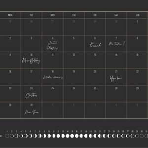 Månkalender 2027 Svart // Minimalistisk väggkalender, månfasposter, astrologikalender Boho, stjärnteckendekor, present bild 2