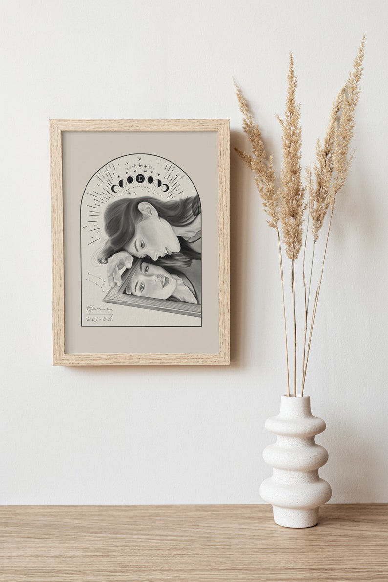 Cartel signo zodiacal Géminis, ilustración // astrología, regalo, decoración pared, boho, arte imagen 6