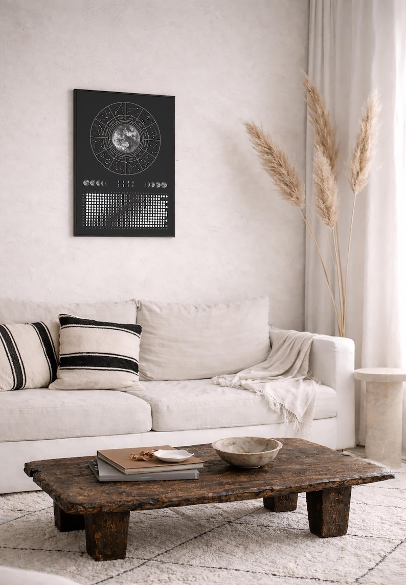 Moon Calendar 2026 Poster Black // Boho Wall Calendar with Moon Phases & Zodiac Signs | Astrology Wall Decor, Spiritual Gift Mindfulness image 4