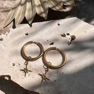 Hoop earrings compass needle star boho // earrings gold, design jewelry, modern shape image 2