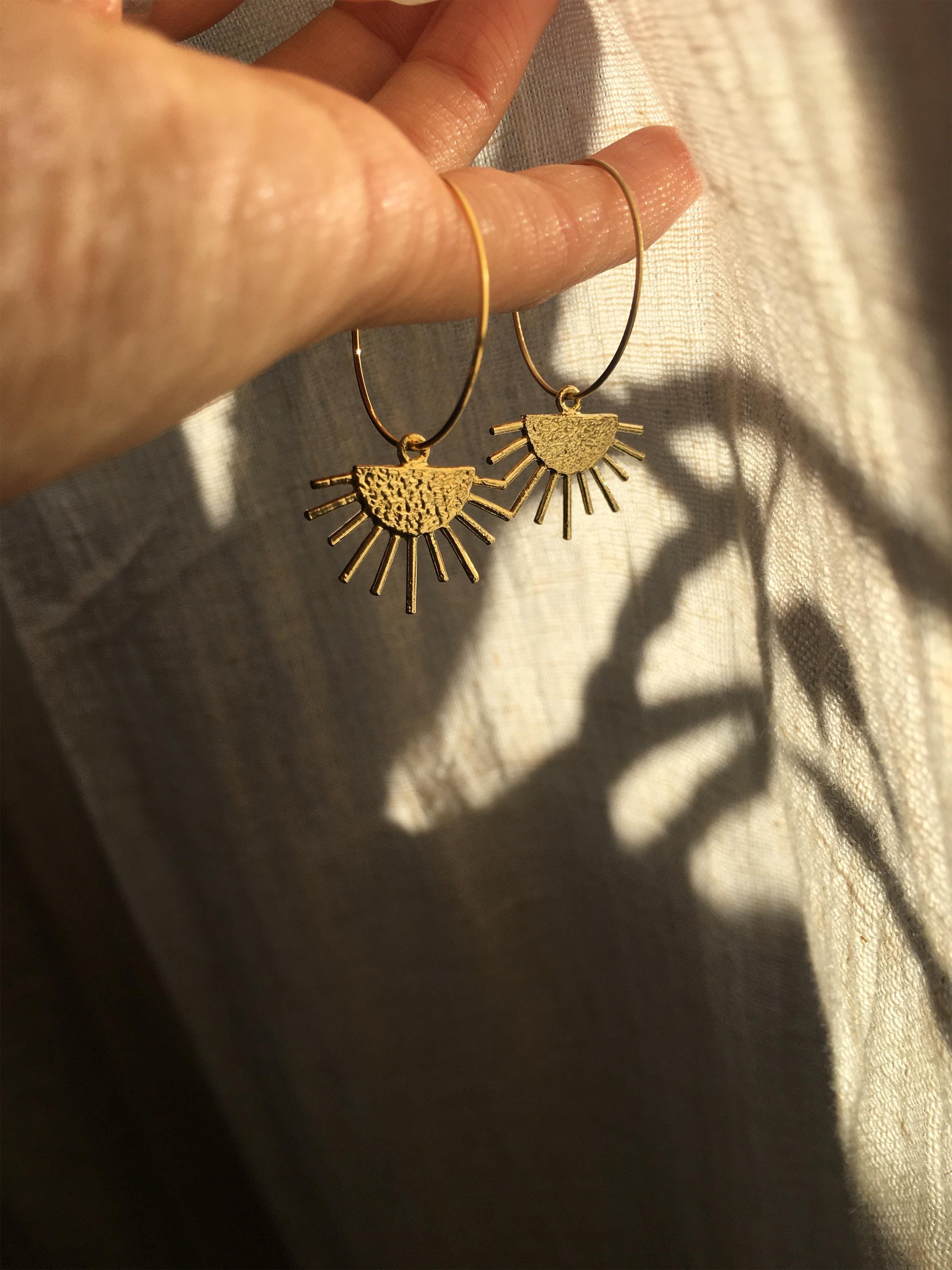 Sun Hoop Earrings Boho Gold & Silver // Summer Jewelry | Antique Hammered | Ethnic Hippie Style | Festival Accessory Statement