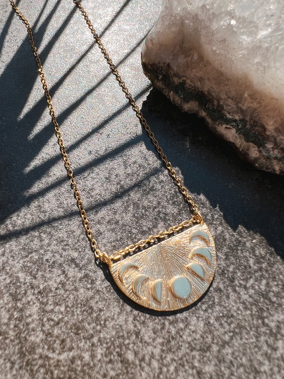 Collana Bohémien Con Ciondolo Luna In Lega, Color Argento, Lunga 45 Cm, Regalo Donna - copertina