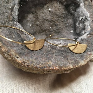 Half moon hoop earrings brass // earrings gold, design jewelry, modern shape, antique image 4