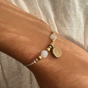 Sun Moonstone Bracelet Filigree, Brass, Gold, Adjustable, Boho, Friendship Bracelet