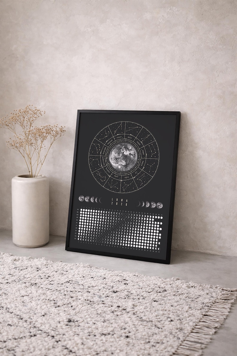 Moon Calendar 2026 Poster Black // Boho Wall Calendar with Moon Phases & Zodiac Signs | Astrology Wall Decor, Spiritual Gift Mindfulness image 19