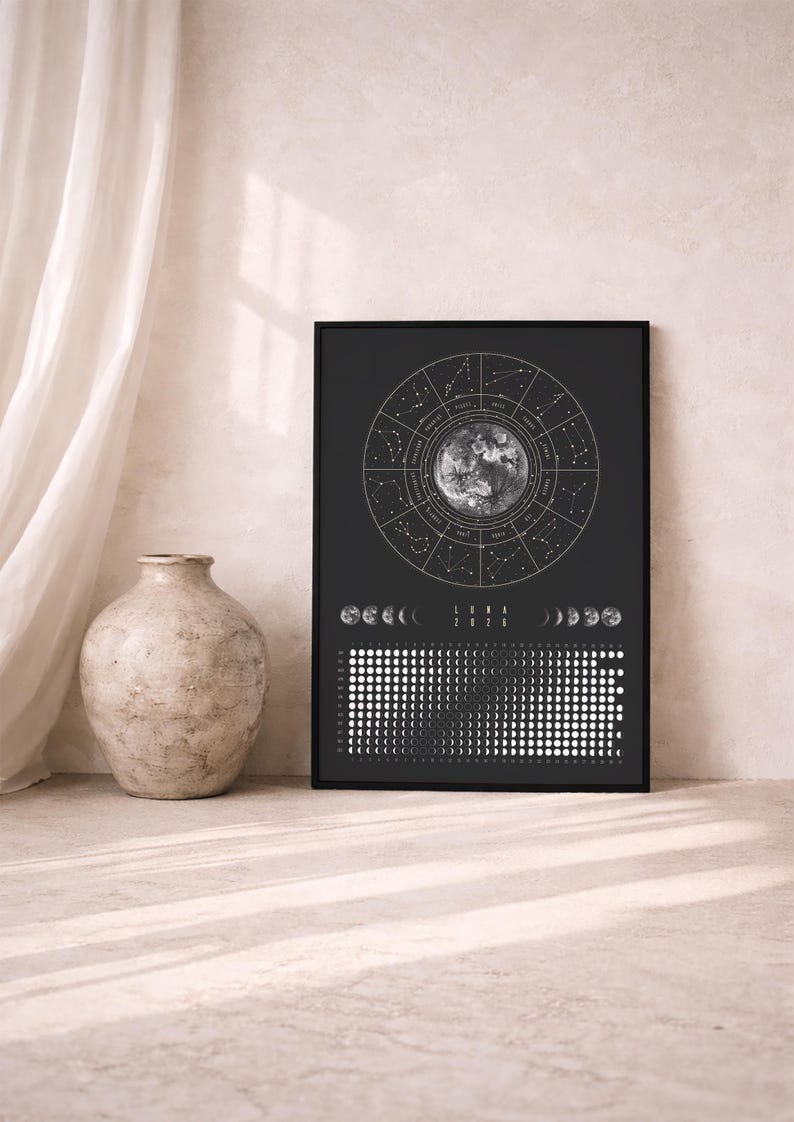 Moon Calendar 2026 Poster Black // Boho Wall Calendar with Moon Phases & Zodiac Signs | Astrology Wall Decor, Spiritual Gift Mindfulness image 14