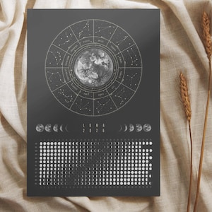 Moon Calendar 2026 Poster Black // Boho Wall Calendar with Moon Phases & Zodiac Signs | Astrology Wall Decor, Spiritual Gift Mindfulness image 5