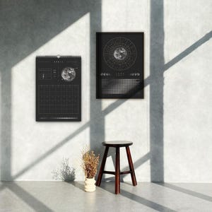 Månkalender 2027 Svart // Minimalistisk väggkalender, månfasposter, astrologikalender Boho, stjärnteckendekor, present bild 17