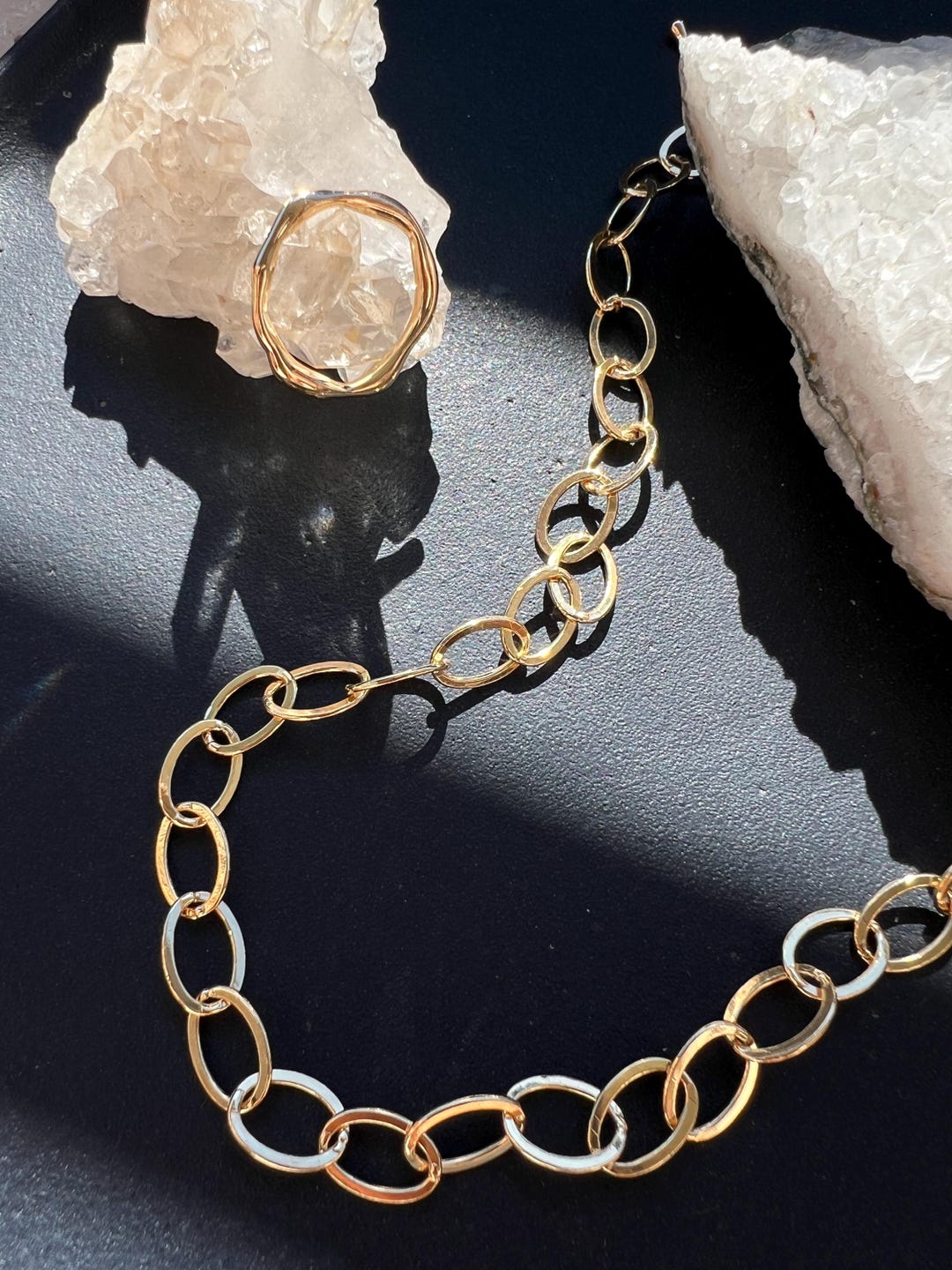 Boho Link Chain Choker Gold // Statement Necklace for Layering ...