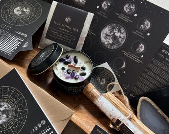 Mond Ritual Geschenkset 2026 // Vollmond Kit mit Kerze + Räucherwerk | Meditation & Manifestation Geschenk | Astrologie und Selfcare Box