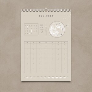 Kalendarz księżycowy 2026 Beżowy // Minimalistyczny kalendarz ścienny, plakat z fazami księżyca, kalendarz astrologiczny Boho, dekoracja ze znakiem zodiaku, sztuka ścienna z pełnią księżyca zdjęcie 12