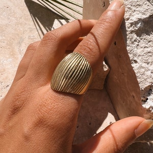 Wide Boho Ring with Gold Grooves // Statement Jewelry, Modern Shape, Antique