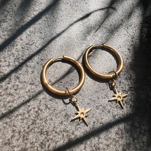 Hoop earrings compass needle star boho // earrings gold, design jewelry, modern shape image 8