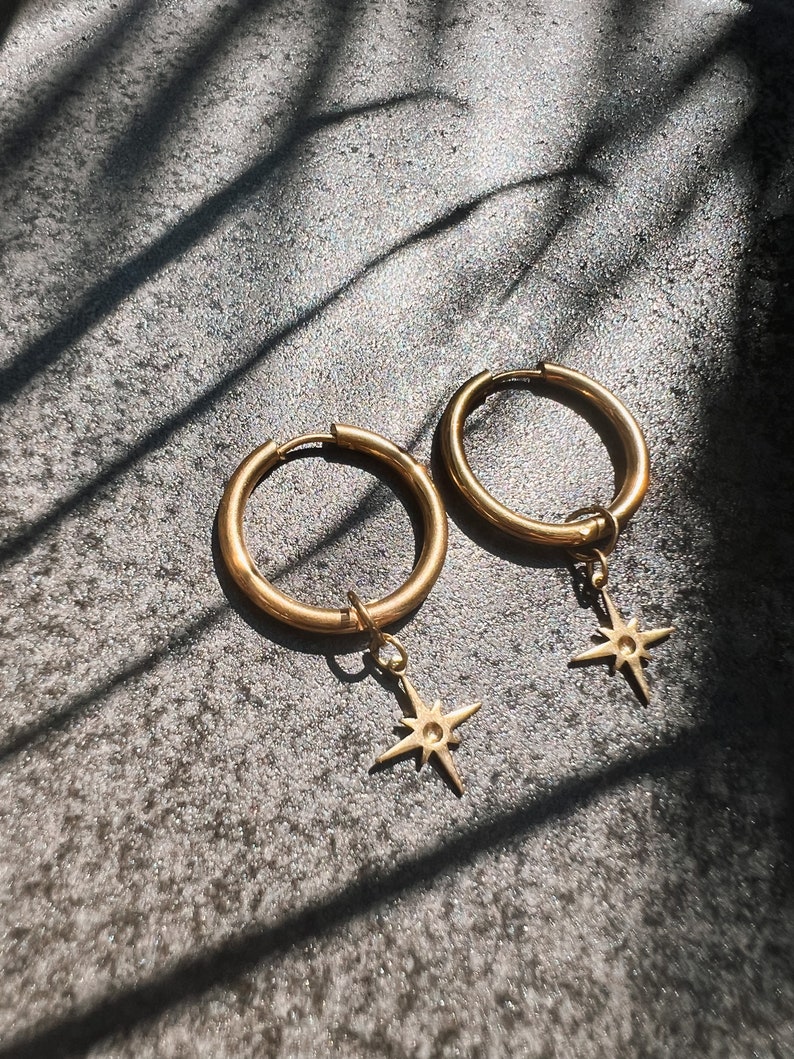 Hoop earrings compass needle star boho // earrings gold, design jewelry, modern shape image 8