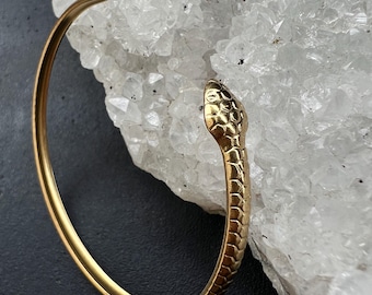Snake Bangle Gold & Silver | Boho Antique Bracelet | Adjustable Statement Jewelry | Festival Jewelry