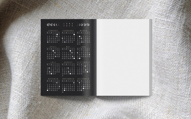Cuaderno Calendario Lunar 2026 A6 negro // Diario de fases lunares, diario, cuaderno bohemio, astrología, seguimiento de hábitos imagen 5