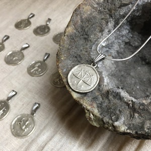 Zodiac sign necklace coin silver // Boho, unique