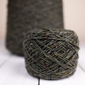 Donegal Aran tweed yarn, aran wool yarn, worsted weight yarn, Irish wool yarn - dark moss green, 100 grams