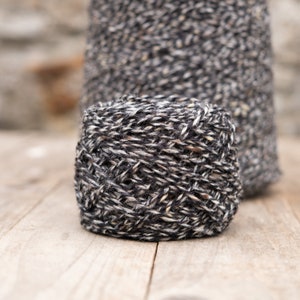 Donegal Aran tweed yarn, aran wool yarn, melange yarn, Irish wool yarn - black and grey