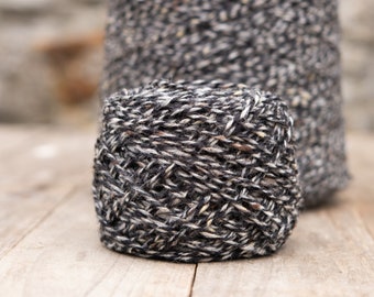 Donegal Aran tweed yarn, aran wool yarn, melange yarn, Irish wool yarn - black and grey