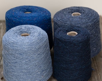 Fingering weight yarn, 100% merino wool yarn, Soft donegal tweed yarn, knitting yarn, shades of blue - 50 gm