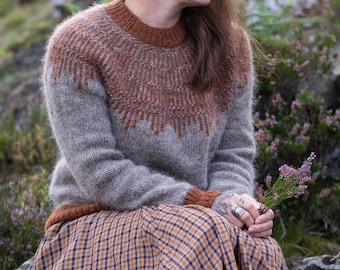 HEARTWOOD sweater pattern, womens sweater knitting pattern, round yoke sweater pattern, lopapeysa pattern