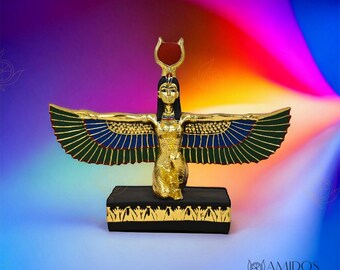Isis Statue mit eingelegtem Blattgold mit markanten Farben