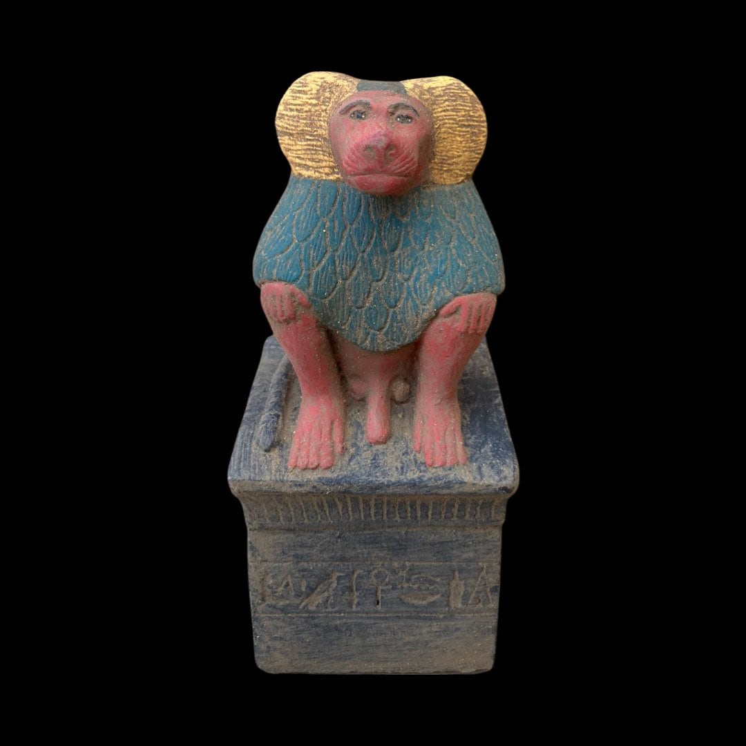 Baboon Monkey Statue On A Cube Base Handmade By Me Old Style Made in Egypt