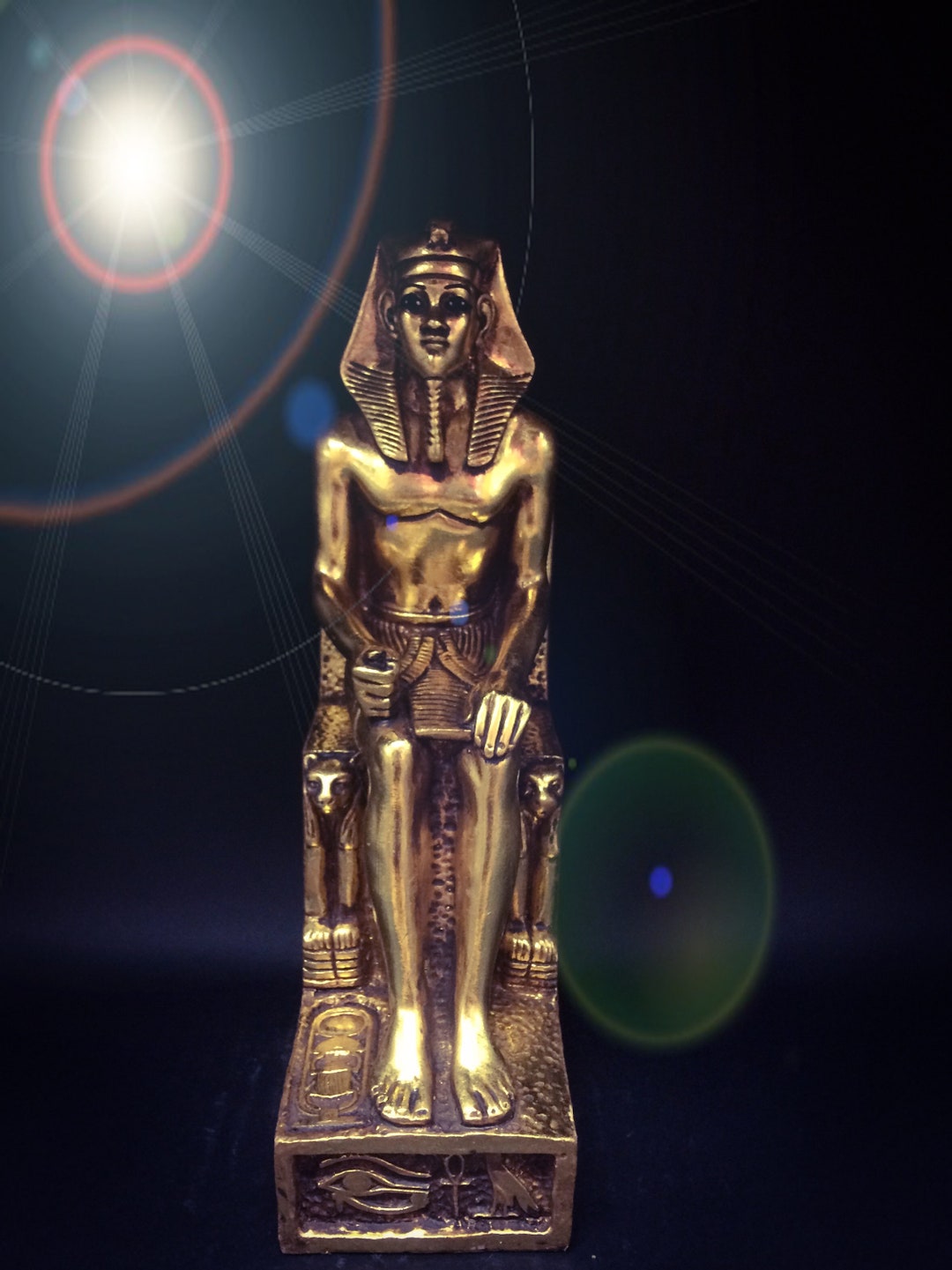 The Statue of King Khafre Sits Handmade Stone Golden Color Etsy