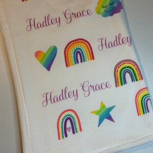 Personalized Baby Name Baby Blanket - Rainbow Theme Girl - Soft Plush Fleece