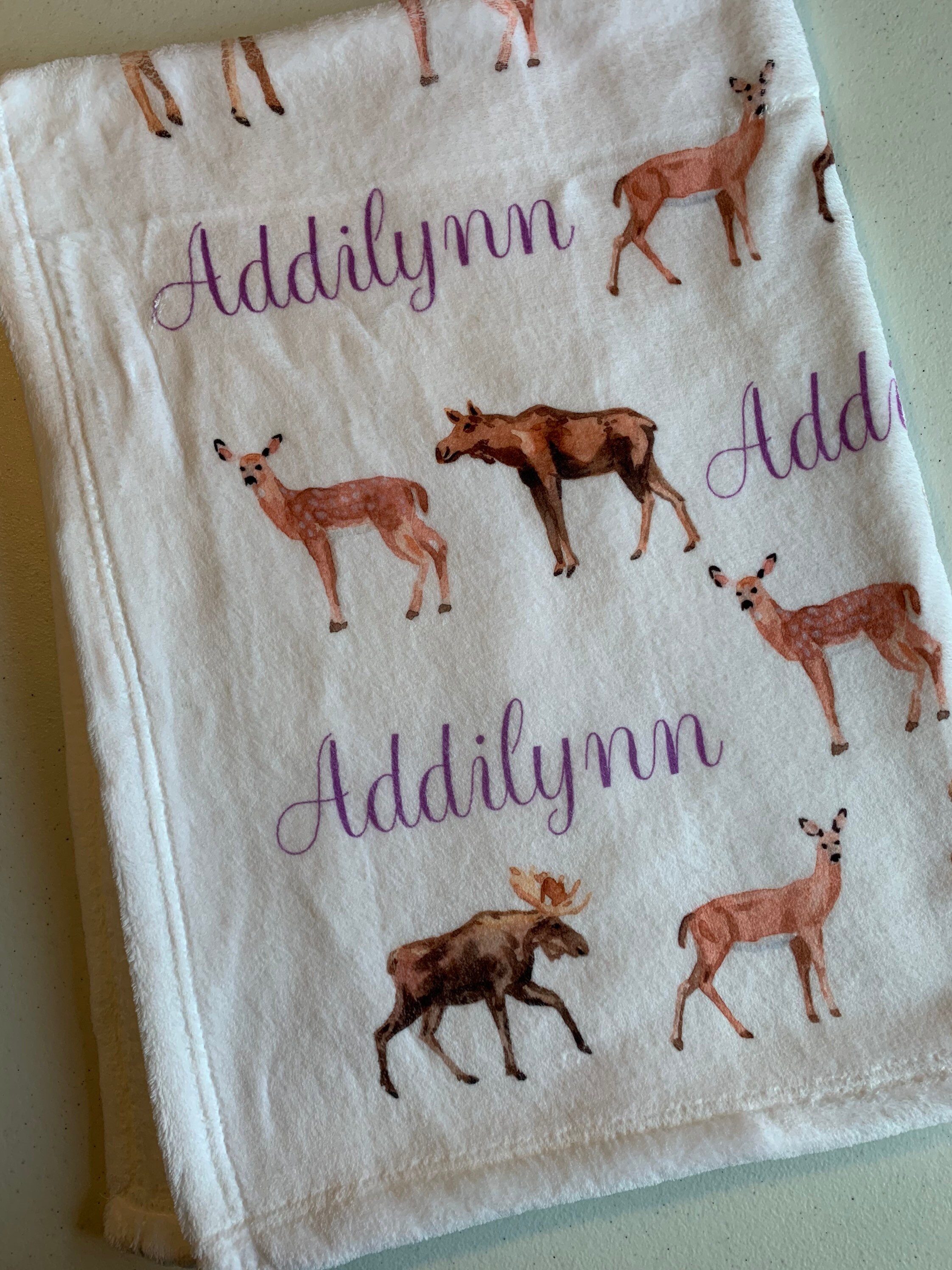 Personalized Baby Name Baby Blanket Deer and Moose Theme Etsy