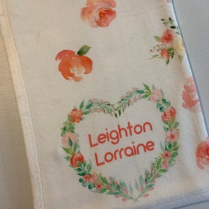Personalized Baby Name Baby Blanket - Floral Wreath - Soft Plush Fleece