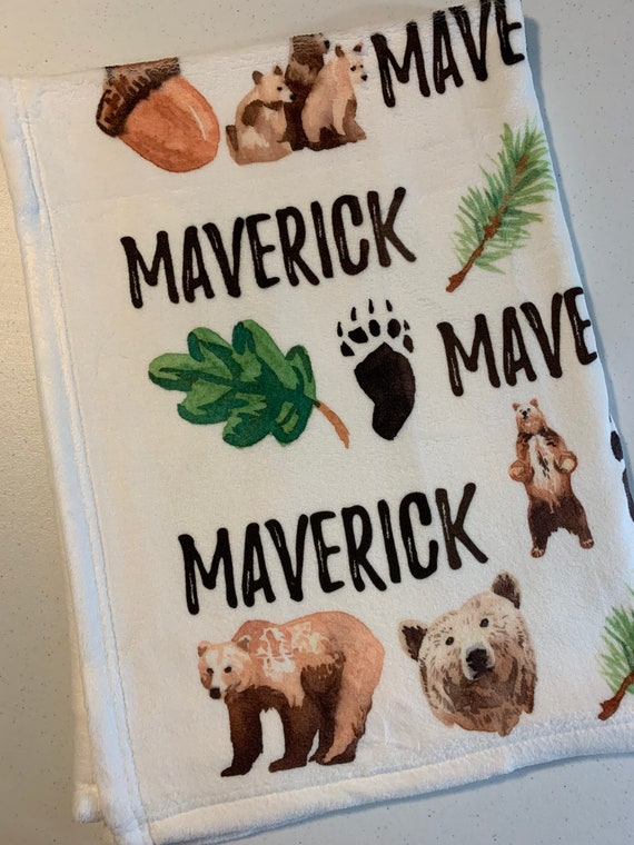 Personalized Baby Name Baby Blanket Forest Grizzly Bear Soft