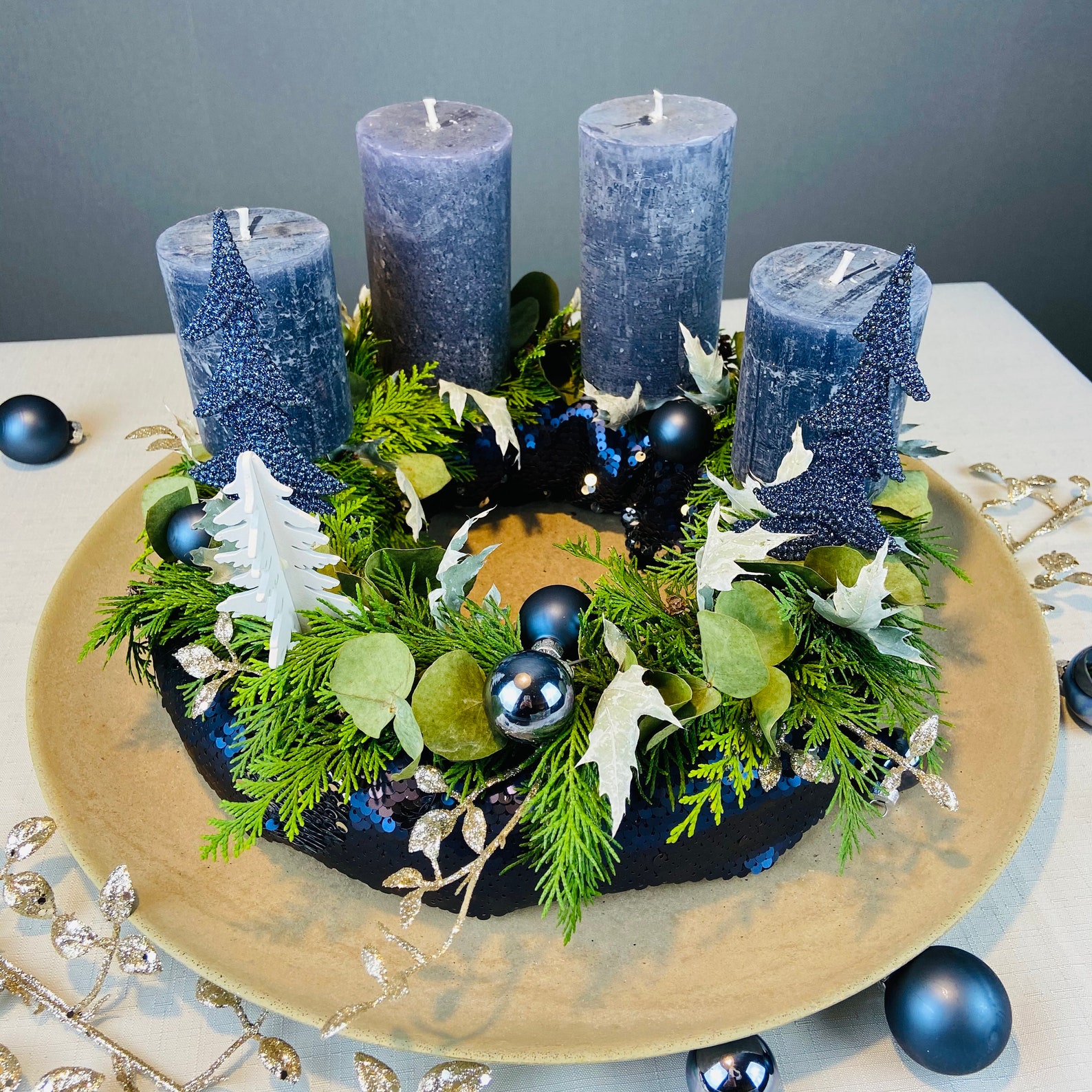 Advent Wreath in Blue and White Modern With Reversible Etsy