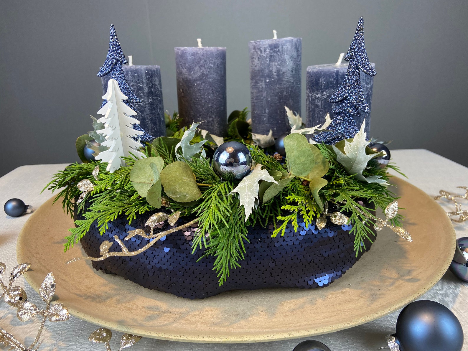Advent Wreath in Blue and White Modern With Reversible Etsy