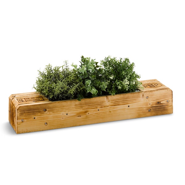 Boîte à fleurs en bois pour 3 plantes de balcon / meubles de palette / balcon et boîte murale pour herbes et fleurs / meubles de fleurs flammés / rustique