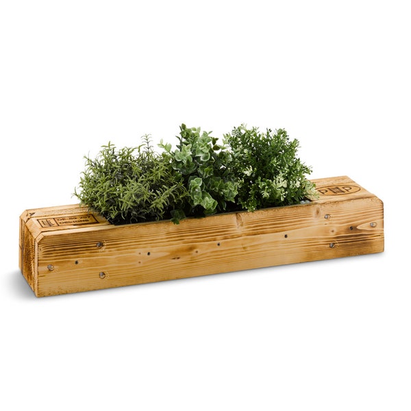 Blumenkasten aus Holz für 3 Balkonpflanzen / Palettenmöbel / Balkon- und Mauerkasten für Kräuter & Blumen / Blumen-Möbel geflammt / Rustikal