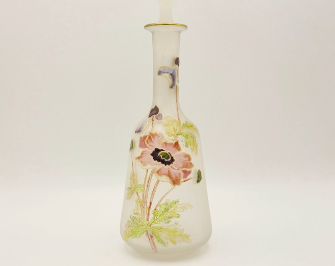 LEGRAS Decanter Frosted Glass With Enameled Anemones Art Nouveau Etsy