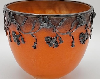 Glass Bowl in Silver Plated Cornflower Frame - signed VAL