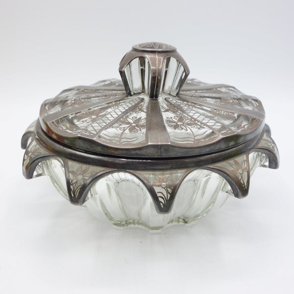 Rudolf Schrötter Silver Overlay bowl "Roma"- Crystal bowl and cover