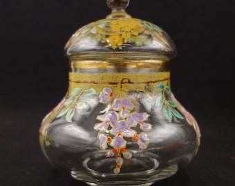 LEGRAS - Bonbonnière de glycine - Verre émaillé - Art nouveau 1900