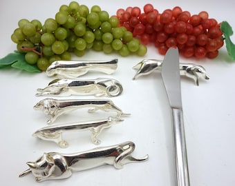 6 French Art Deco Knife Rests - Edouard Sandoz - Gallia Christofle - silver plated - 1930.