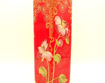 LEGRAS - Anémones - Vase carré rouge « Fillette » - Objet de collection - Art nouveau