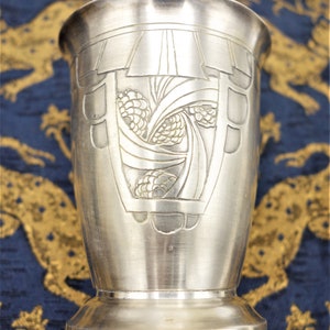 Goblet Cup  - Silver plated - Art Deco pine cone decor - engraved Jacqueline
