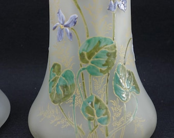 Legras - Vase « Lamartine » Violettes - Verre dépoli Art nouveau émaillé - Classé