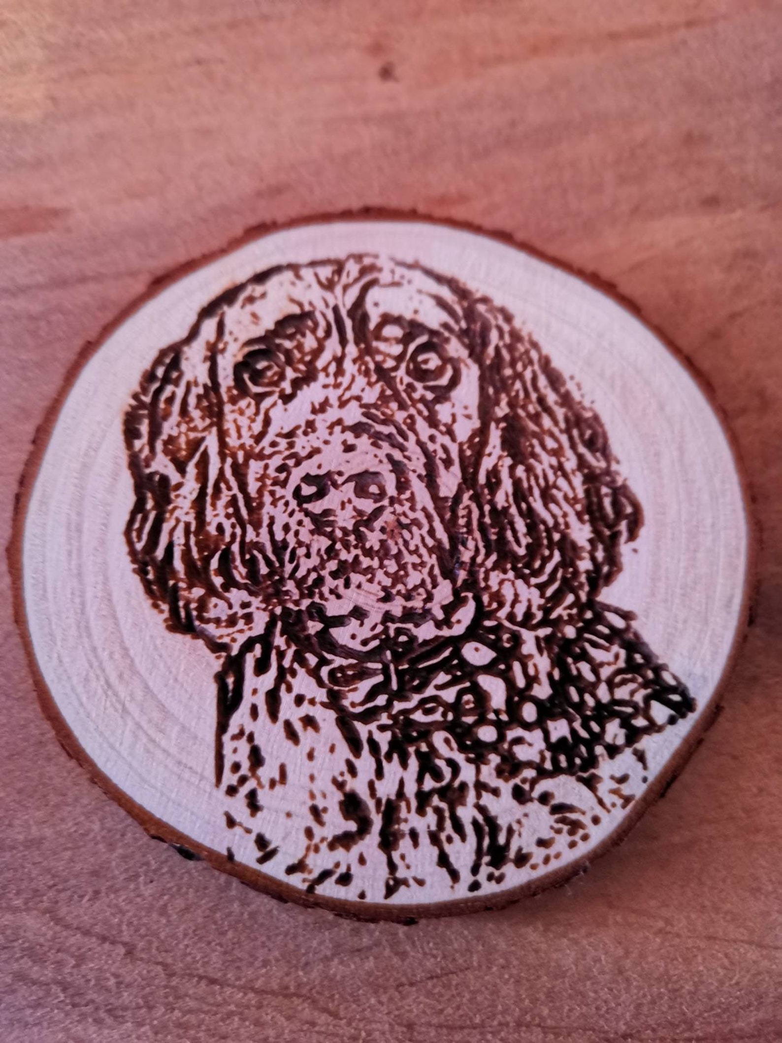 Personalised dog coaster puppy picture engraved onto real Wood Etsy