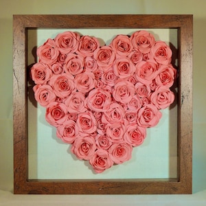 Coral Paper Rose Shadow Box Frame, 10x10 Rose Shadow Box, Valentine/Anniversary/Wedding/Engagement Gift, Coral Handmade Paper Roses
