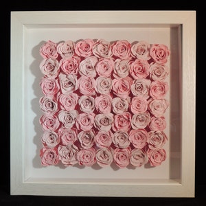 Customizable Pale Pink Paper Rose Shadow Box Frame, 10x10 Rose Shadow Box, Valentine/Wedding/Anniversary/Engagement Gift, Personalized Frame